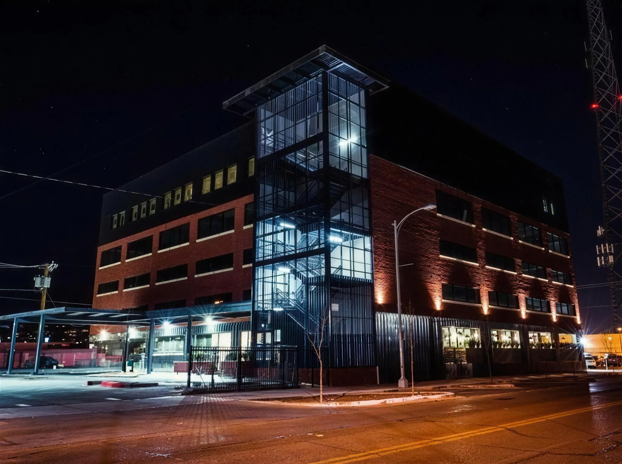 The Wiley mixed-use development at night
